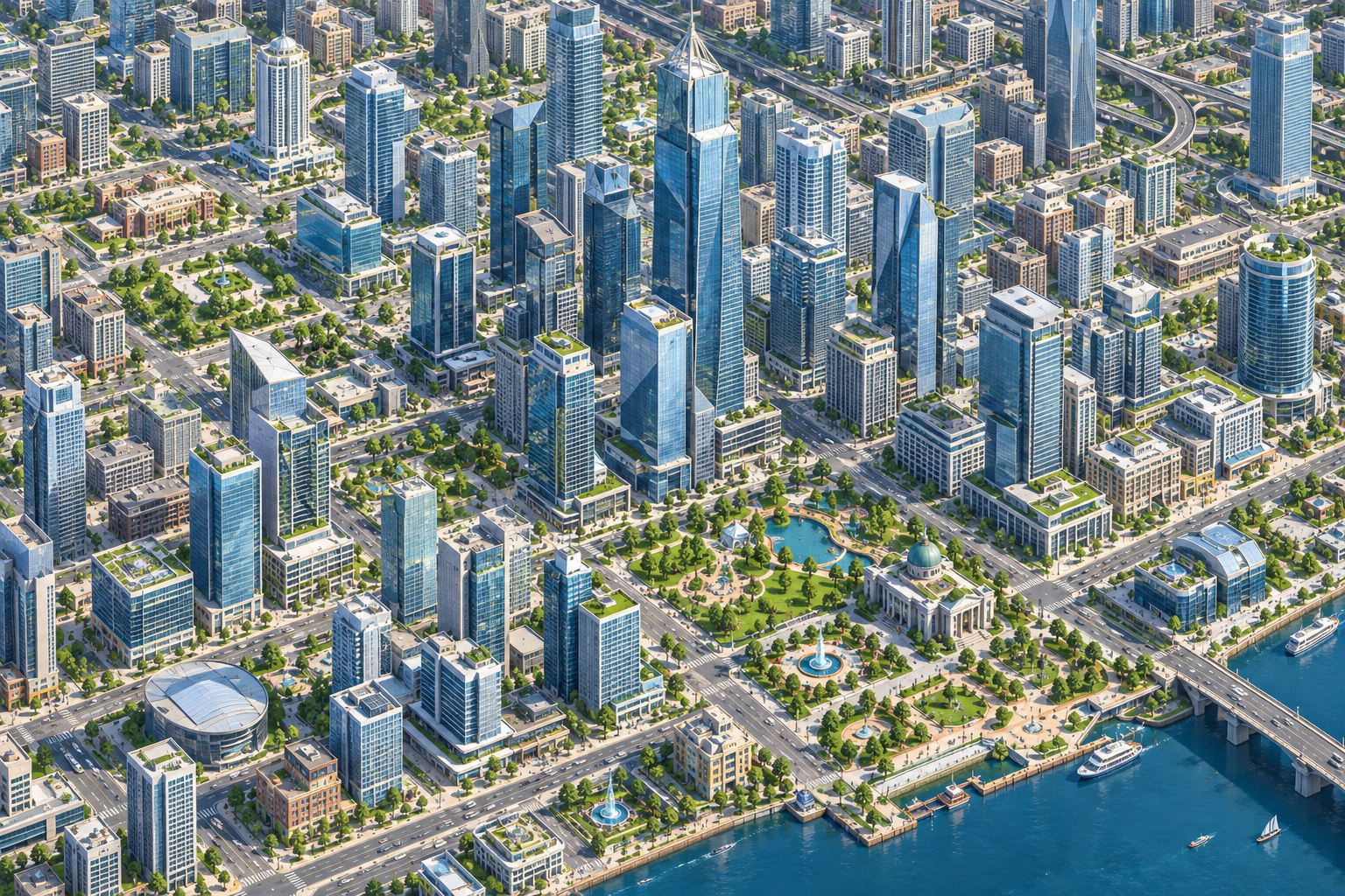 Original city-building illustration, not an in-game screenshot
